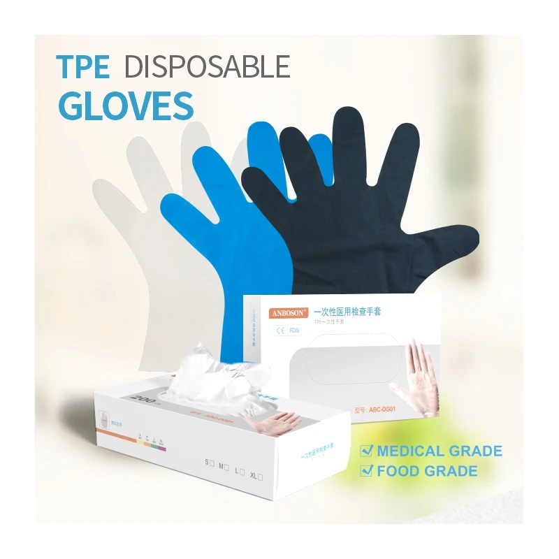 

Hybrid China Custom Made Food Work Eco Friendly Pink Transparent Black Hard Pe Hand Food Grade Disposable Tpe Plastic Gloves, Blue & transparent & black&pink