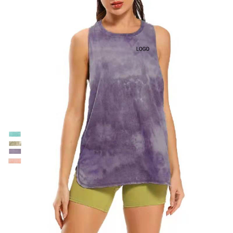 

Womensport Woman Gym Round Neck Tie Dye Tee Vest Tops Yoga Sleeveless Crop Top Camisole Tank Tops Sport, Customized color
