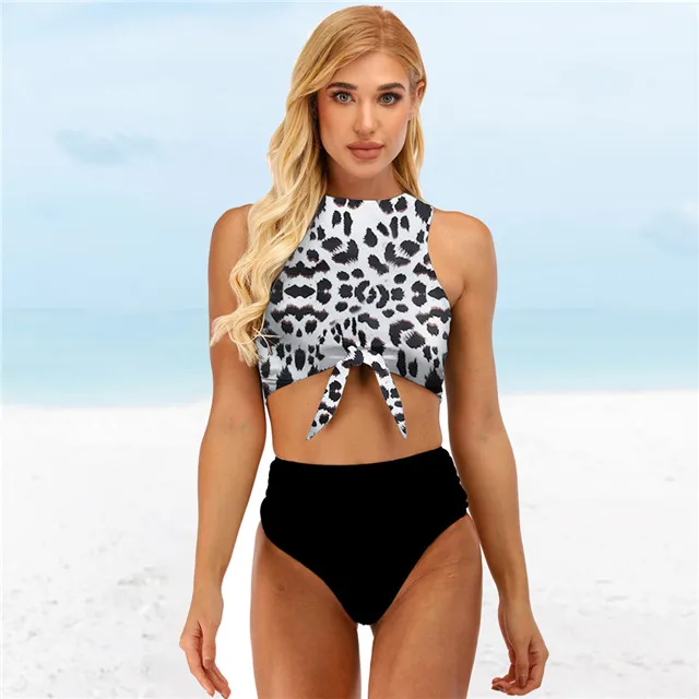 

Printed Bikini Hot Style High Waist Tankini Sexy Split Custom Swimsuit, Picture showed