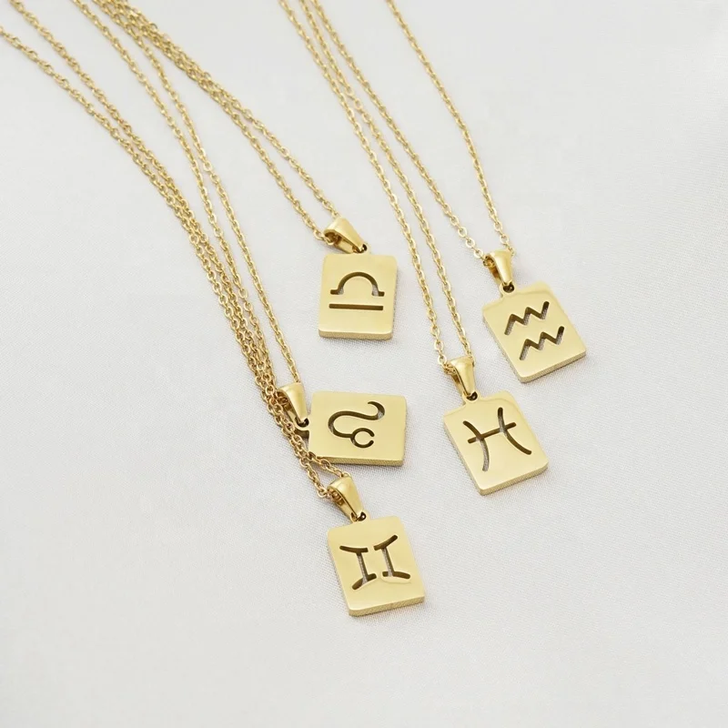

Wholesale Cheap Fashion Gold Plated Stainless Steel Simple Hollow 12 Constellation Zodiac Pendant Necklace Female Jewelry