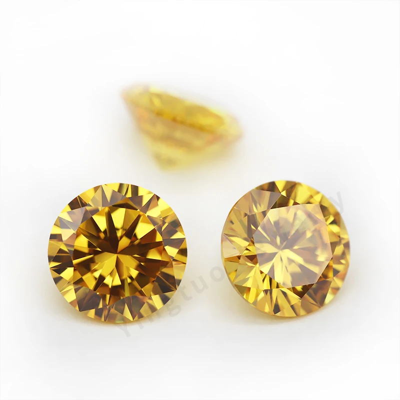 

In stock wholesale price cubic zirconia golden yellow round shape loose synthetic 2mm cz