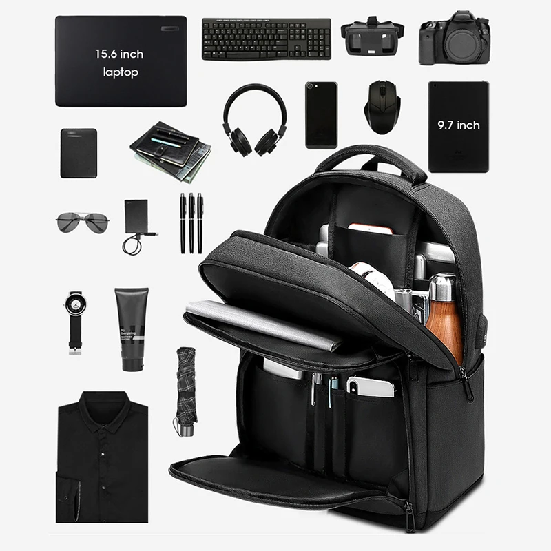 

Durable Anti Theft Business Travel Laptop Backpack USB Charging Port 18 inch laptop backpack Fits 9.7 Inch Tablet, Charcoal