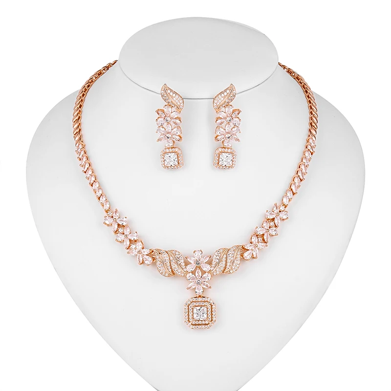 New Arrival Sparkcing Cubic Zirconia Statement Unique Necklace & Earring Wedding Necklace Set for Bride or Bridesmaid