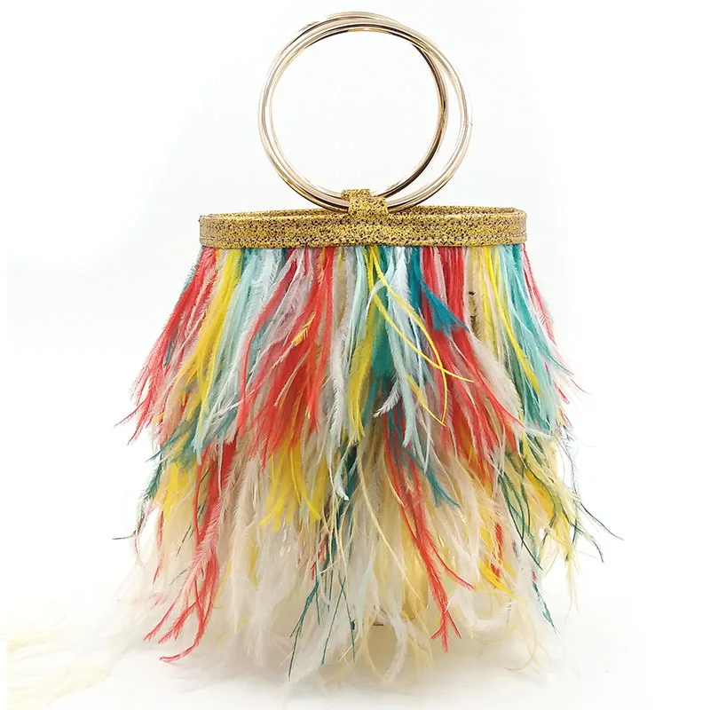 

Luxury Trending Ostrich Feather Bag Mini Sling Fur Bags For Women Fashion Wedding Clutch Handbag