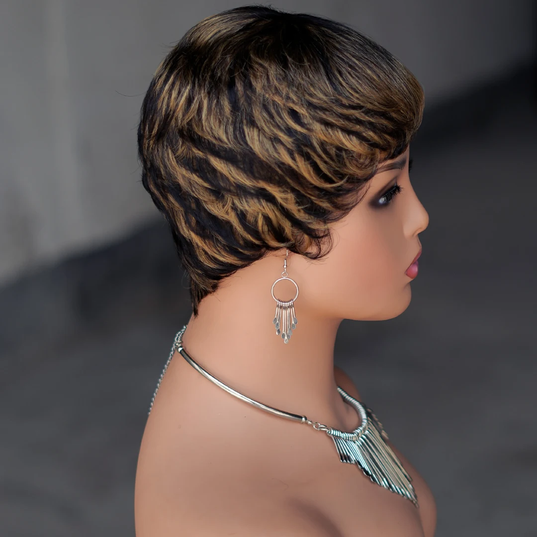 613 Honey Blonde Straight Short Wig With Bangs Brazilian Human Hair Full Machine Wig with Bangs for Black Women