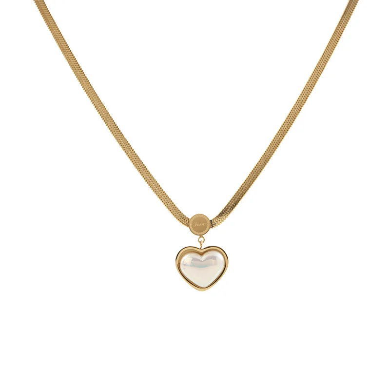 

Gold plated snake chain necklaces jewellery personality shell pearl heart pendant necklace for gift