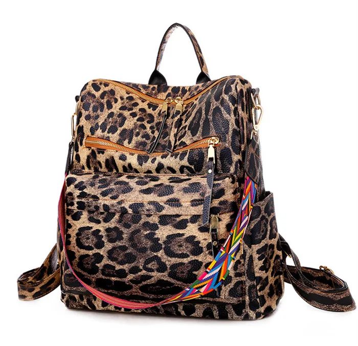 

2021 Fashion Designer Wholesale Women Backpacks Outdoor Handbag Purse Knapsack Pu Leather Leopard Sexy Girls Backpack