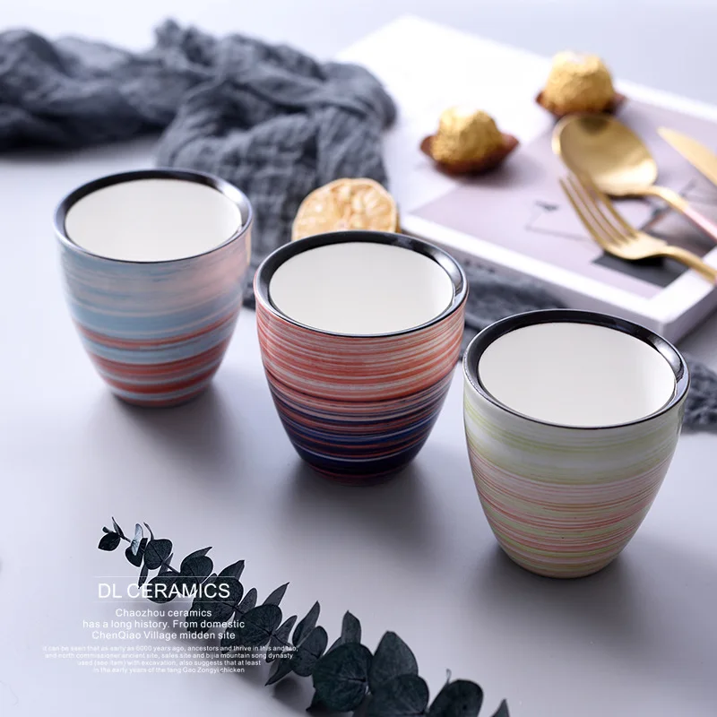 

Hand-painted Color Glaze Ceramic Restaurant Table Water Cups Handmade Cups Custom Gifts, As pictures