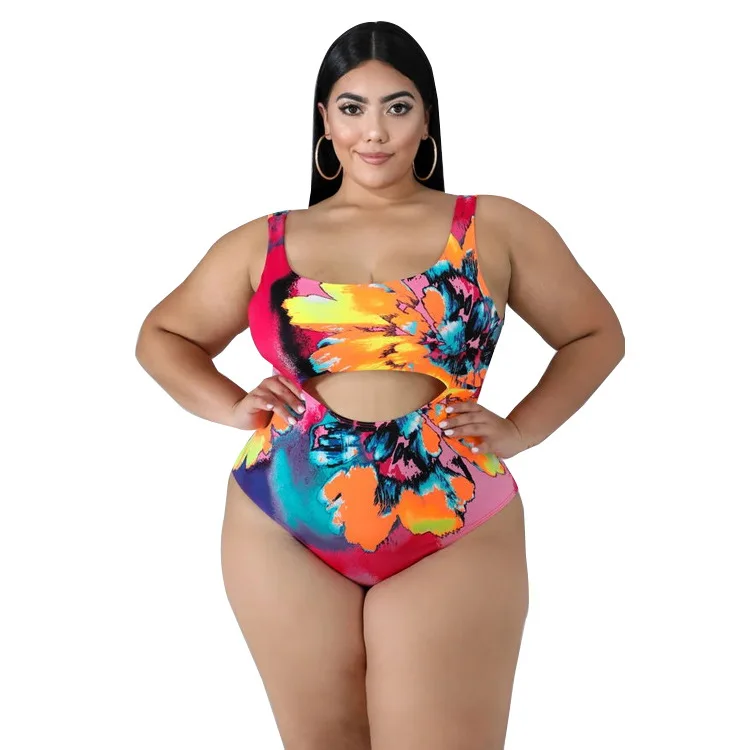 

2022 Print Women Hollow Out Swimsuit Plus Size Swimwear Beach Wear Sexy Bikini Swim Bathing Suit With Cover Up, As picture or customized colors