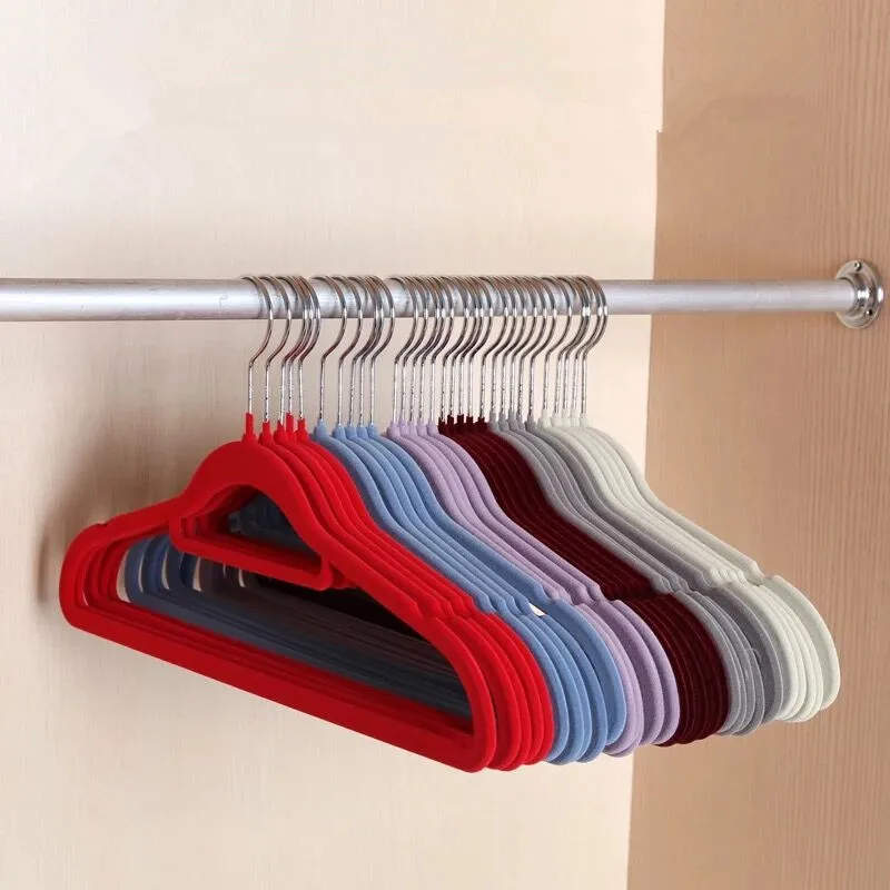 Custom Color Red Pink Velvet Hangers Adult Coat Hanger,Non Slip Flocked Velvet Suit Hangers For