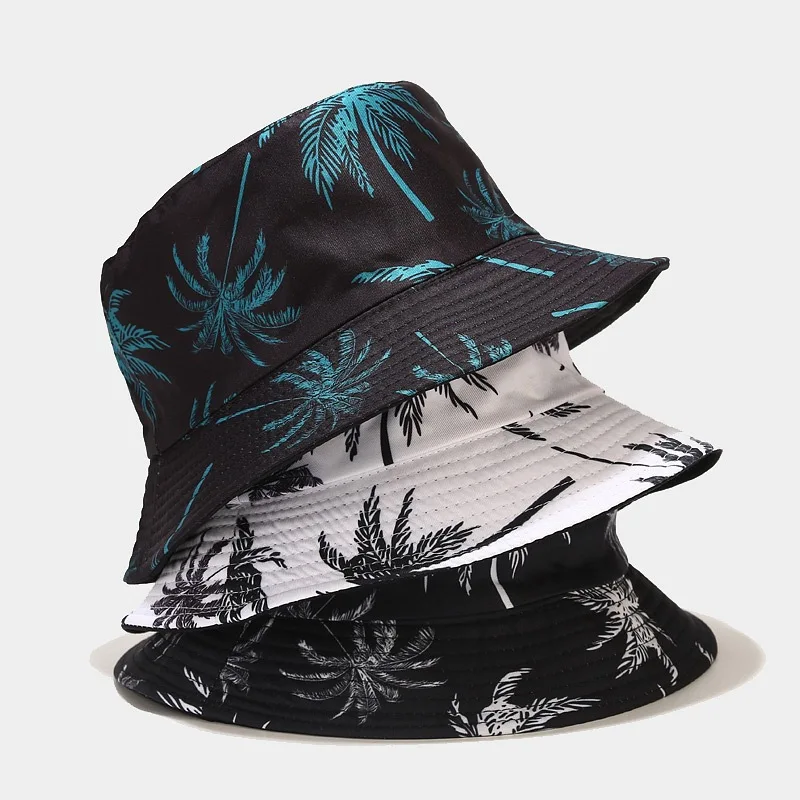 

Free shipping wholesale beach coconut trees for outdoor sun protection satin lined fashion bucket hats, Many
