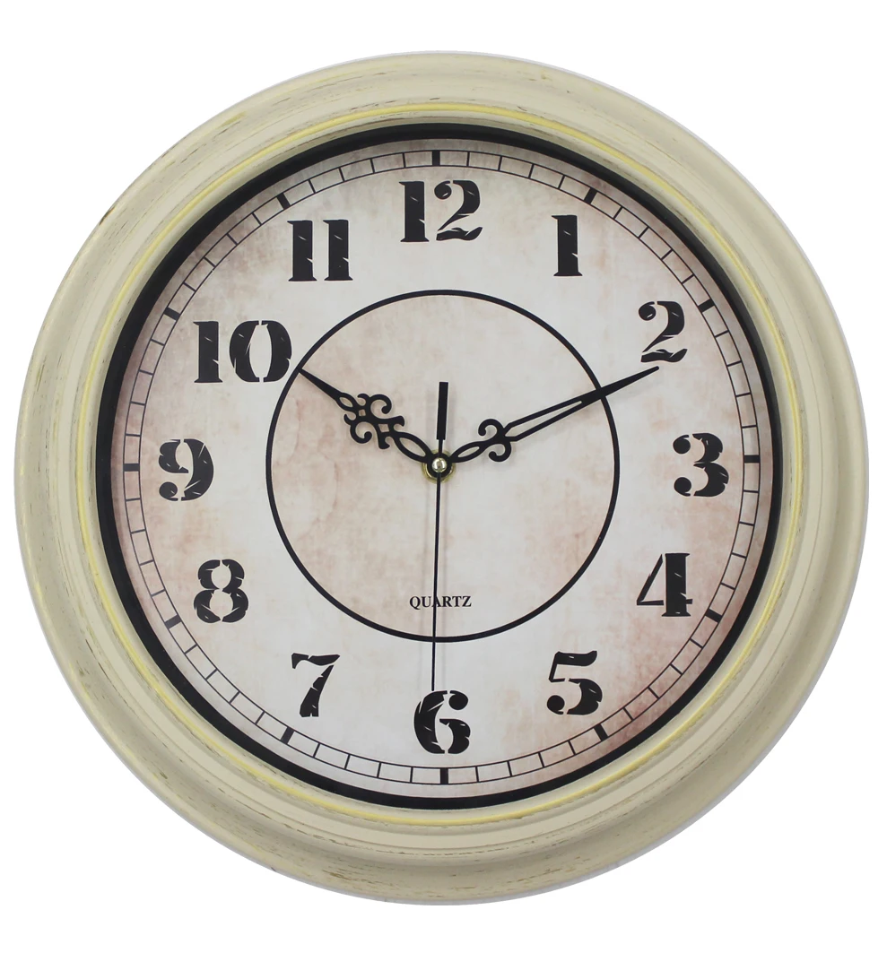 

12 inch Wholesale Wood Design Rustic Plastic Wall Clock, Rose and gold