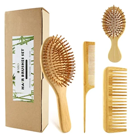 

Bamboo Handle Boars Bristle Hair Brush Eco-Friendly Hairbrush Gift Kit Paddle Brush and Combs, Customized color