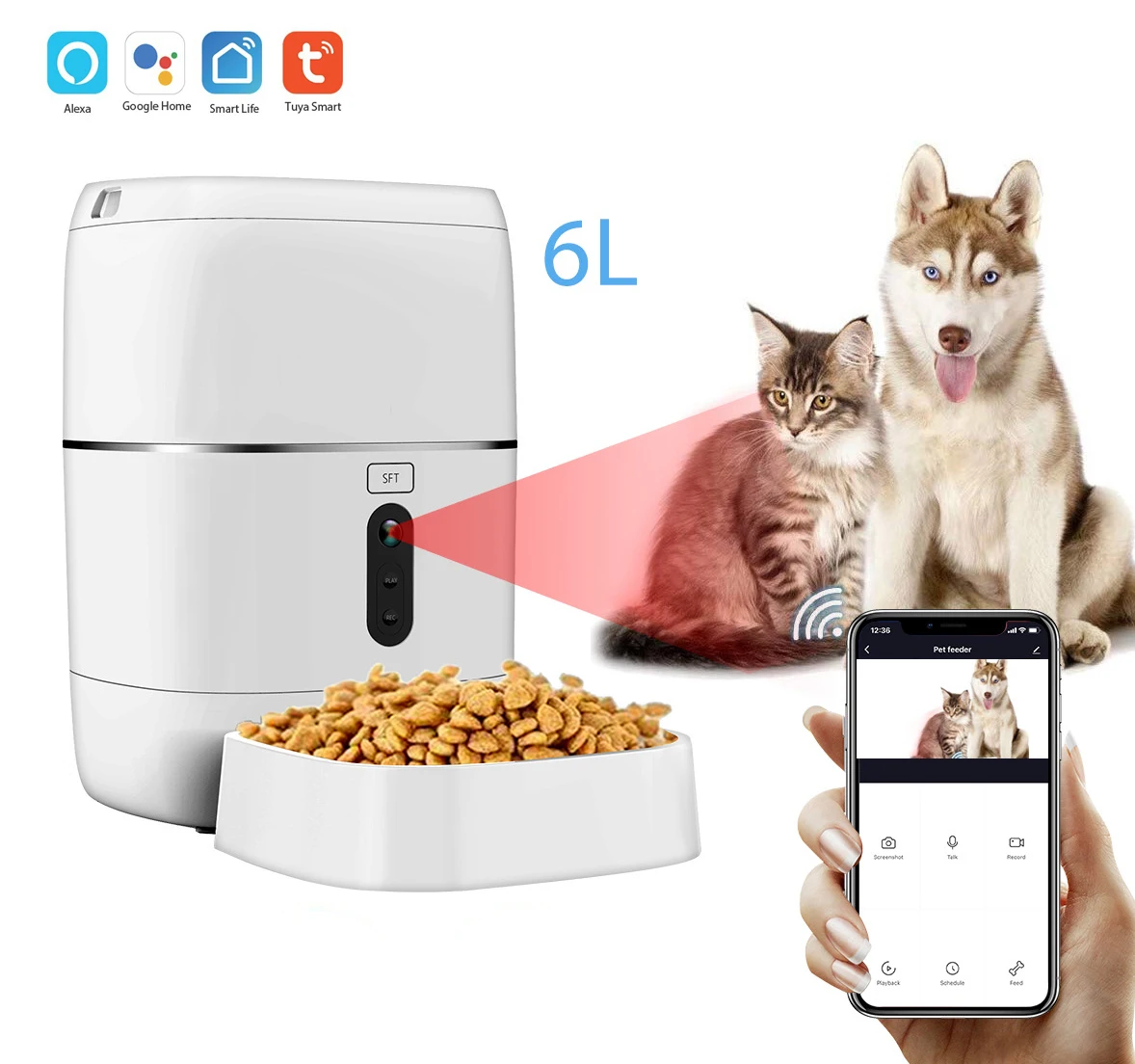 

Tuya Smart Wifi Automatic Pet Feeder Food Dispenser for Cats & Dogs 1080P Full HD Pet Camera with Night Vision and 2-Way