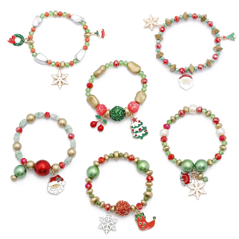 

Christmas Bangles Colorful Alloy Plastic Santa Claus Snowman Candy Party Jewelry Accessories For Girl Kids Beads Bracelet, Gold