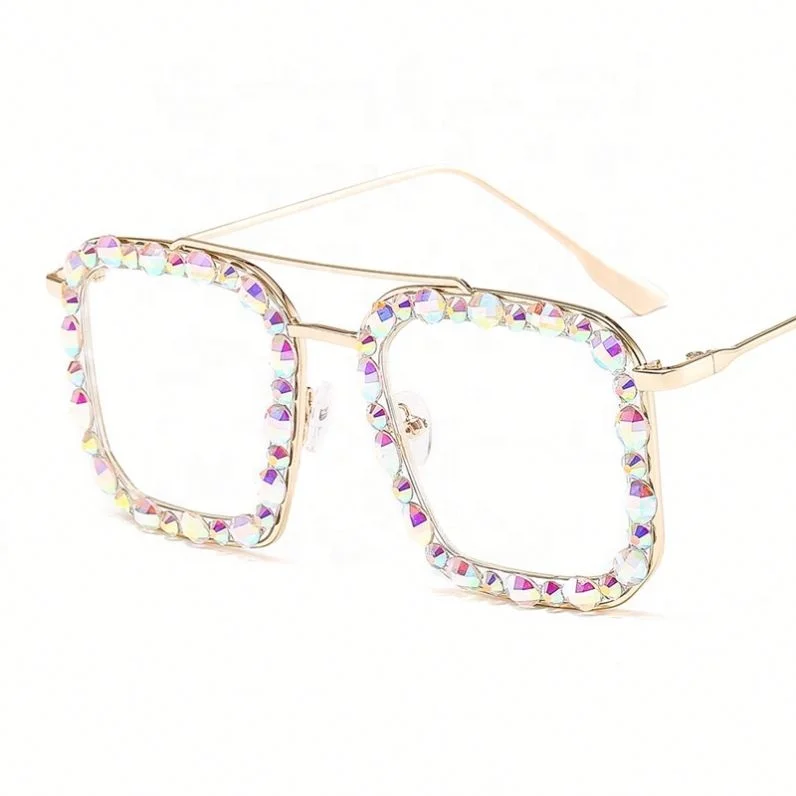

Square Diamond Ocean Lens Metal Glasses Color Crystal Sunglasses in Stock, Colors