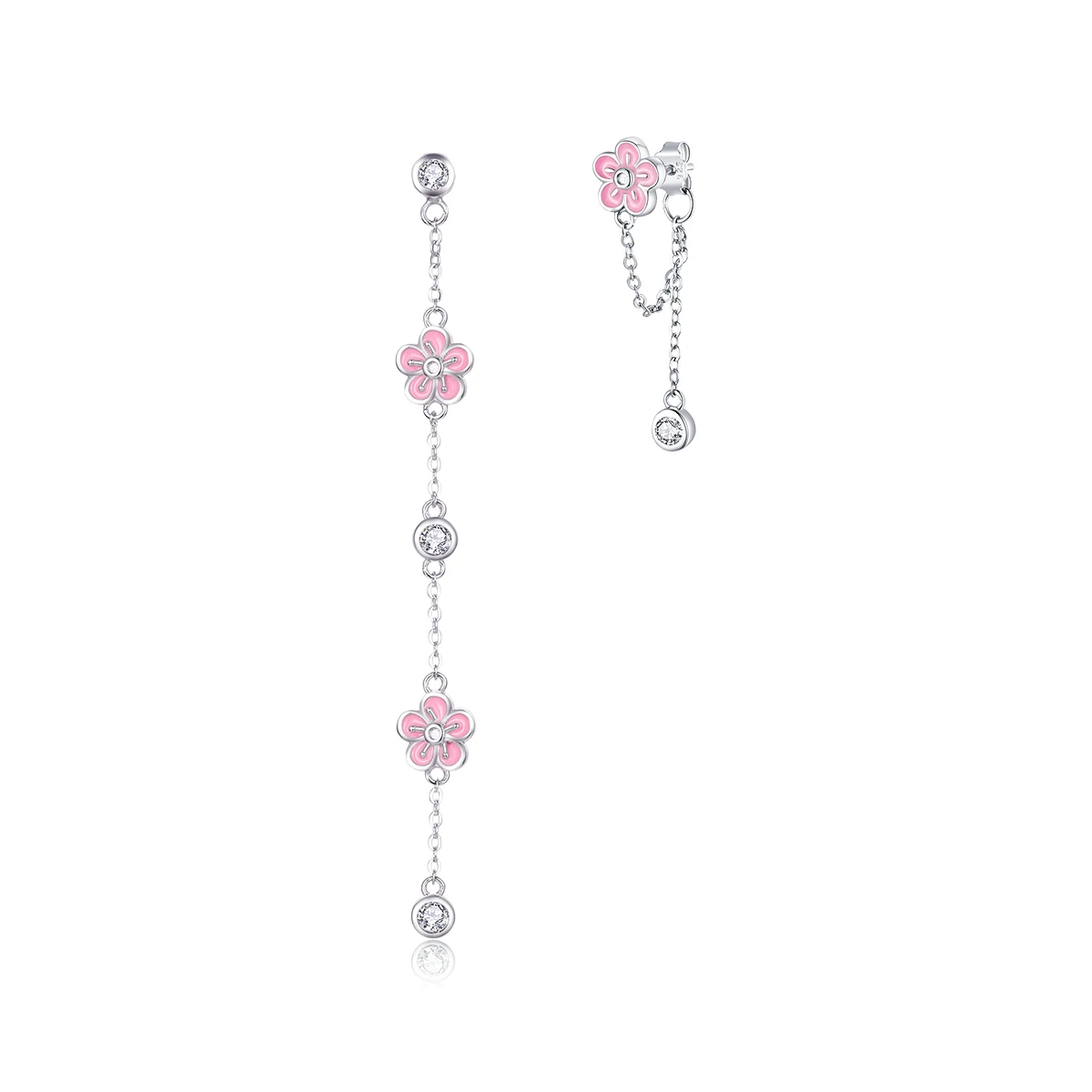 

BAMOER Enamel Pink Flower Long Drop Earrings for Women Sakura Cherry Blossom Dangle Chain Earing Korean Fashion Jewelry BSE057