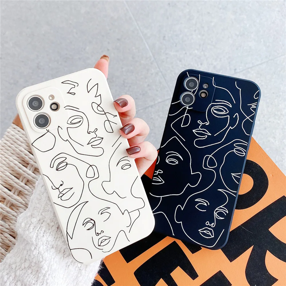 

Funny face art line tpu phone case for iphone 12 pro max fashion phone accessories for i phone 7 case