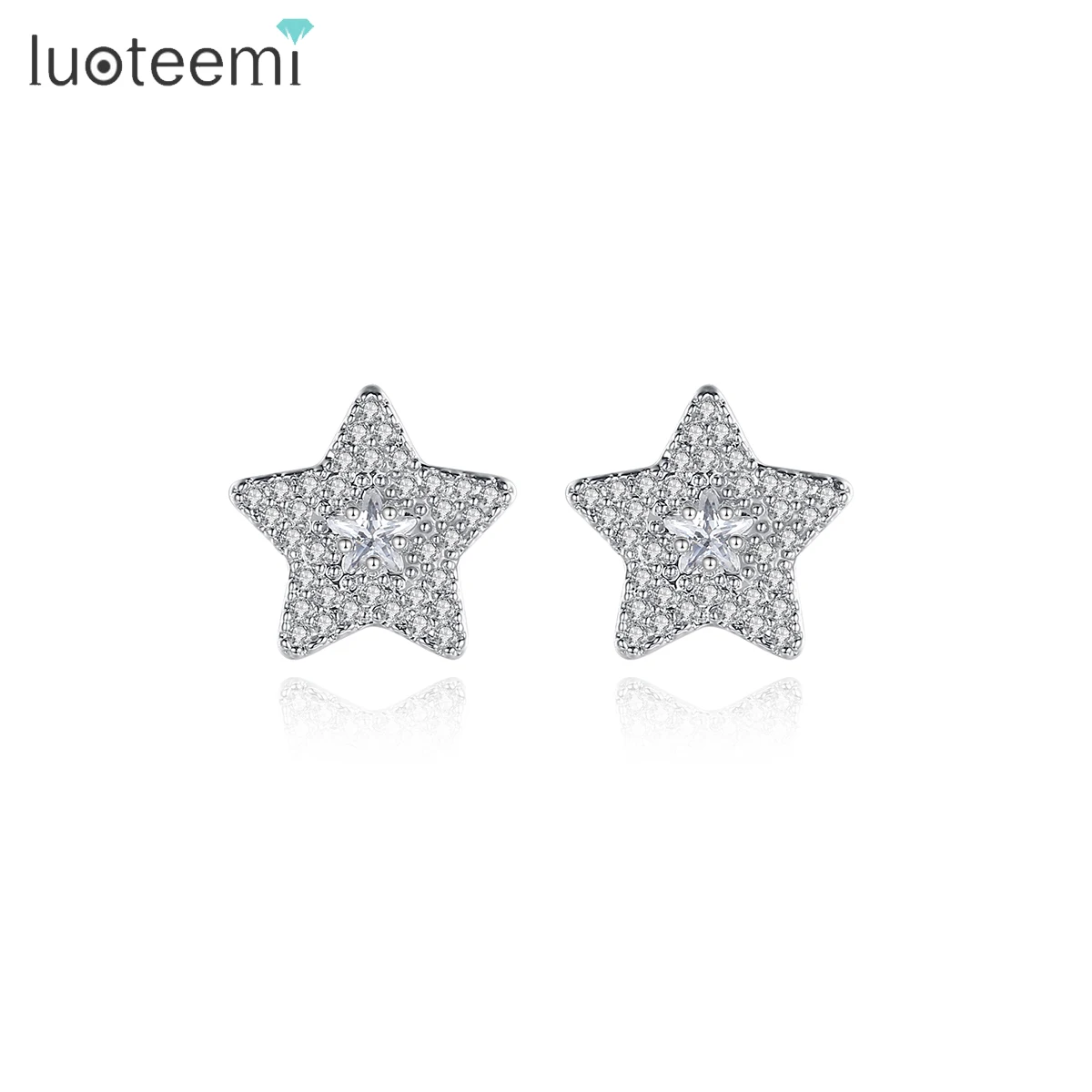 LUOTEEMI Star Earring Shape Icy Wholesaler Woman Stud Diamond Zircon Cartoon White Gold New Arrival Jewelry