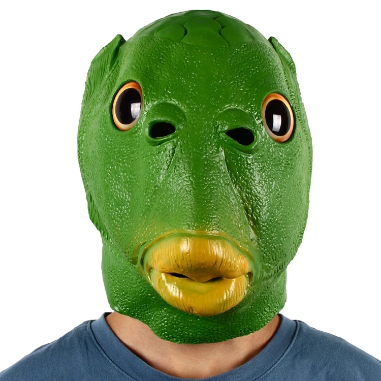 绿鱼面膜搞笑万圣节乳胶可爱化妆舞会橡皮鱼全头动物面膜 - buy 鱼头