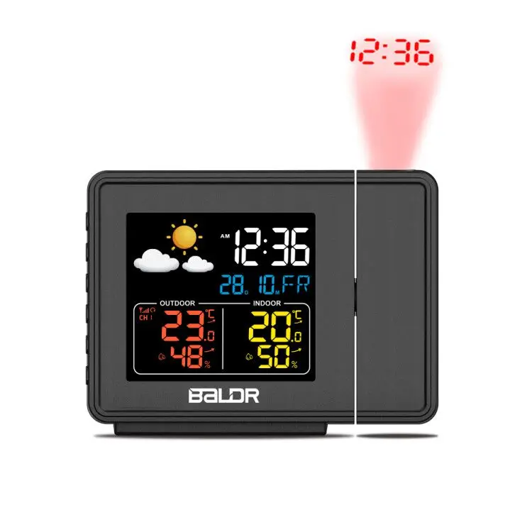 

RTS LCD Color Display Table Clock Indoor Outdoor Weather Station Thermometer Hygrometer Projection Weather Station Alarm Clock