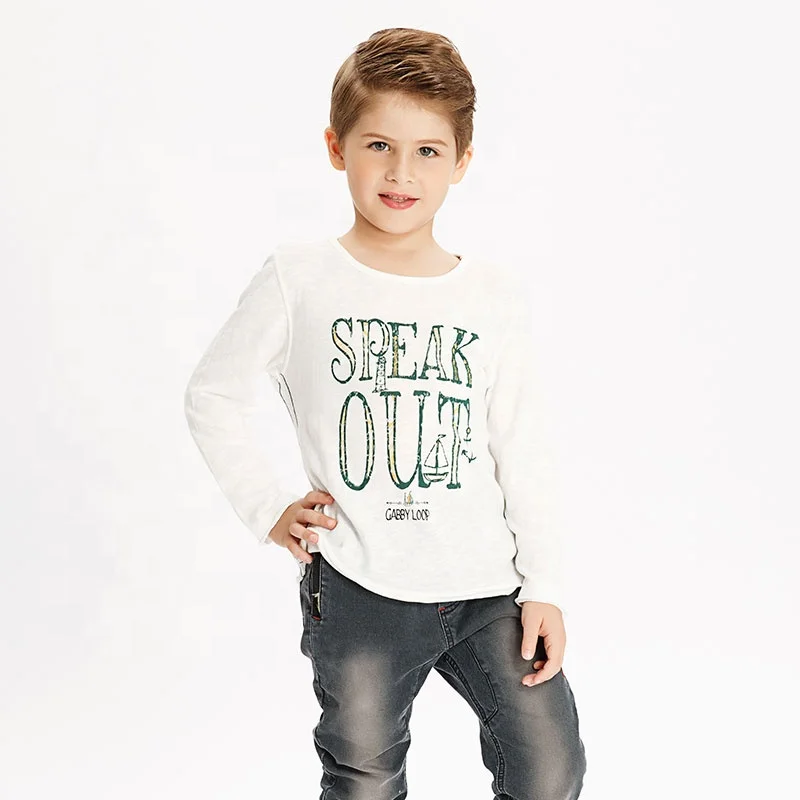 

Gabby Loop Kids Autumn 100%cotton Round Neck Long Sleeve Boys Plain T shirt For Children Letter Print Kids T Shirts
