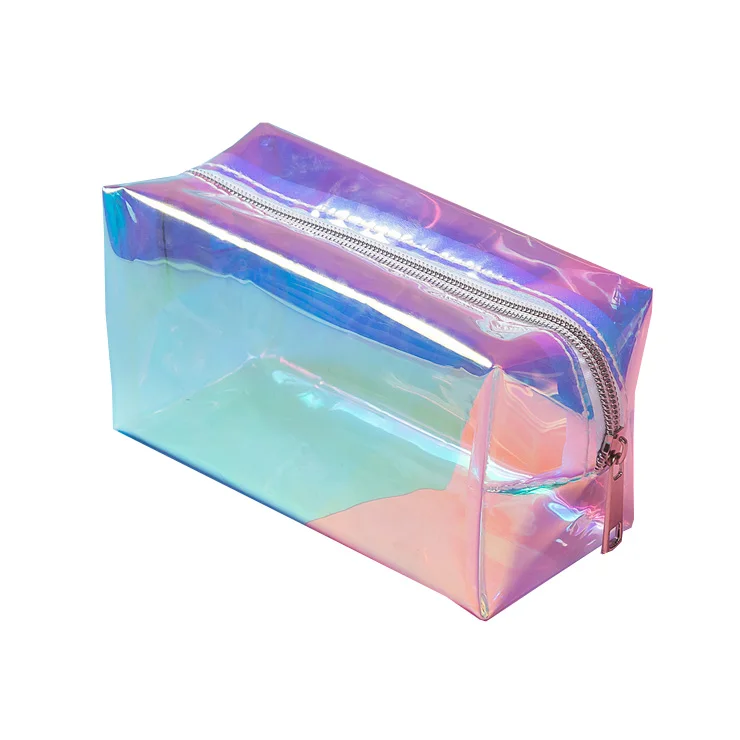 

Fashion Metal Zipper Pvc Holographic Iridescent Cosmetic Bag Clear Laser Make Up Pouch With Customized Logo, Black,blue,red,pink and all kinds of colors customized