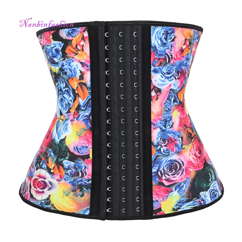 

NANBIN Best Quality Gym Exercise Rose Printing Latex Belt Waist Trainer Corset for Women, As shown