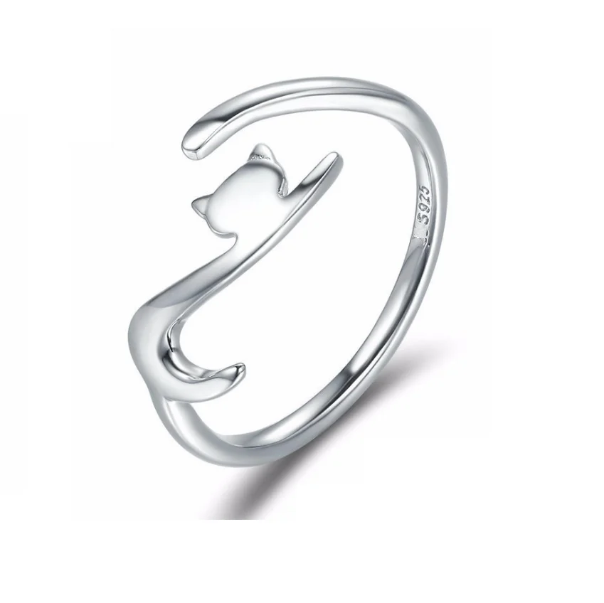 

Jewelry Ring Plain Silver 925 Cluster Rings Factory High Quality Free Size Adjustable Sterling Silver Cat Silver Cute Chinese