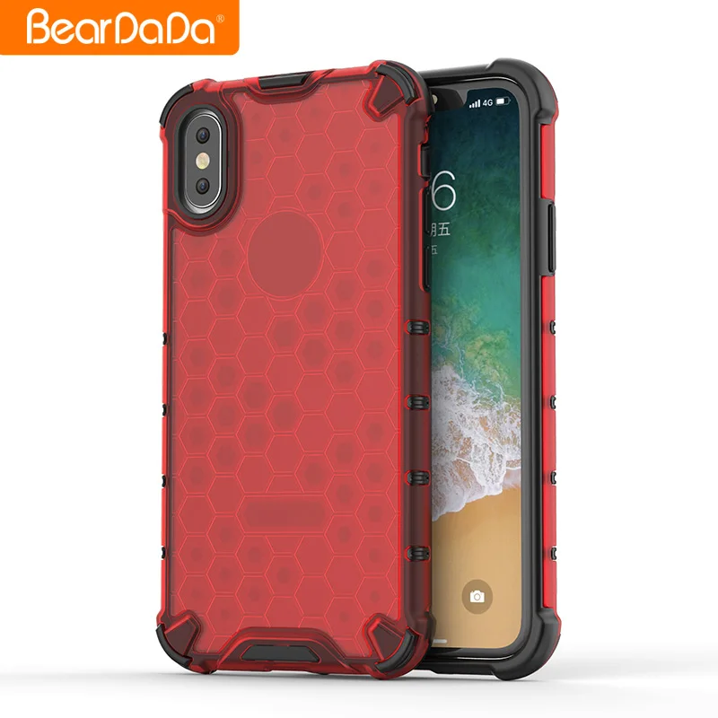 

2019 Honeycomb case hard pc soft tpu 2 in 1 phone case for iphone X Honeycomb case