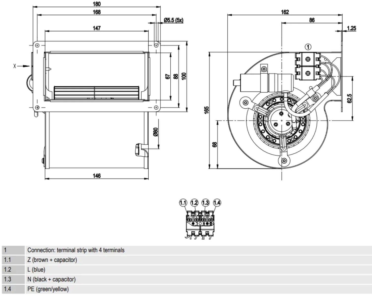 Centrifugal Blower, D2E097-BI56-50, 230VAC, 87W/100W, 97mm - detail 10