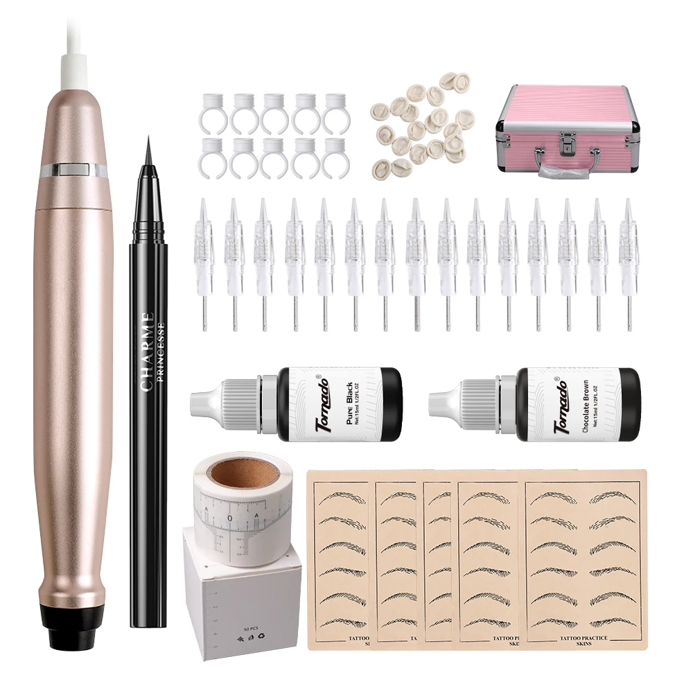 

Newest Permanent Make Up Eyebrows Tattoo Machine Kit Microblading Training Kit