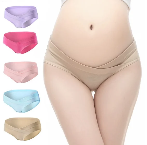 

Hot Sale Cotton Maternity Pregnant Underwear Postpartum Mother Under Bump Panties V-Shaped Soft Belly Support Panty Breathable, Black, beige, light pink, bean paste, gray,blue, pink, dark gray