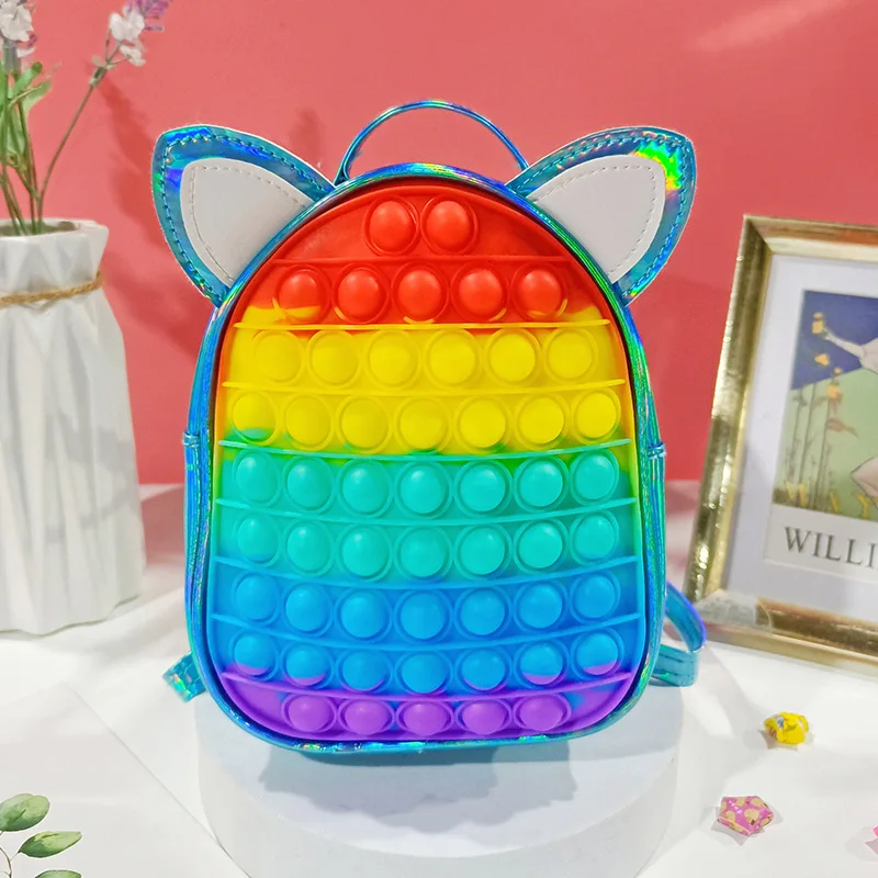 

Amiqi Best Selling Items Cartoon Cute Cat Ears Children's Schoolbag Popit Fidget Silicone PVC Waterproof Backpacks For Kids