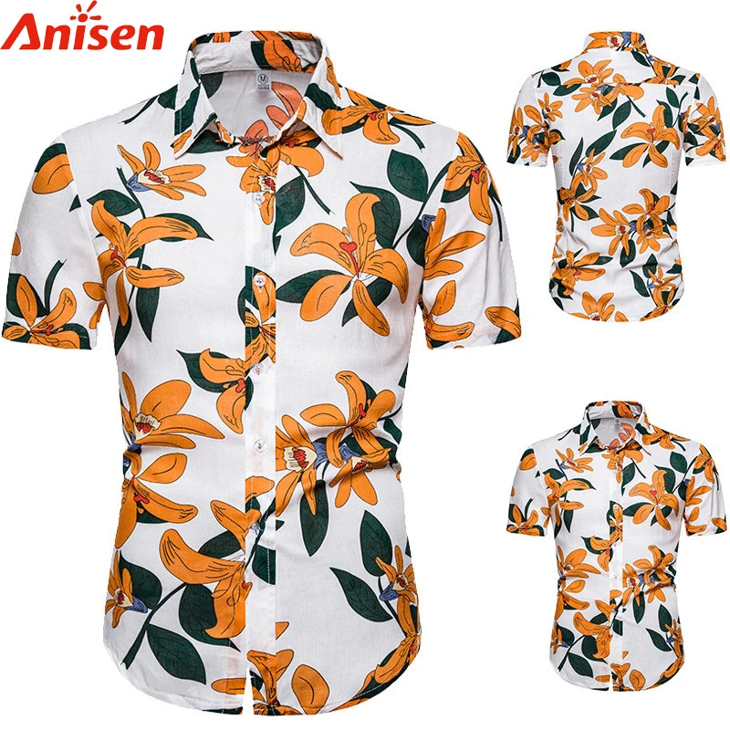 

Hot Sale Summer All Over Floral Print Hawaiian Short Sleeve Casual Shirts For Men, Custom color