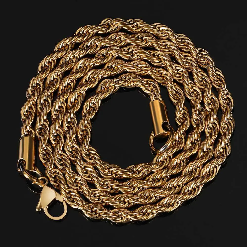 

2mm 3mm Twist Chain Gold Plated Stainless Steel Necklace Rope Chain Necklace, Silver/gold