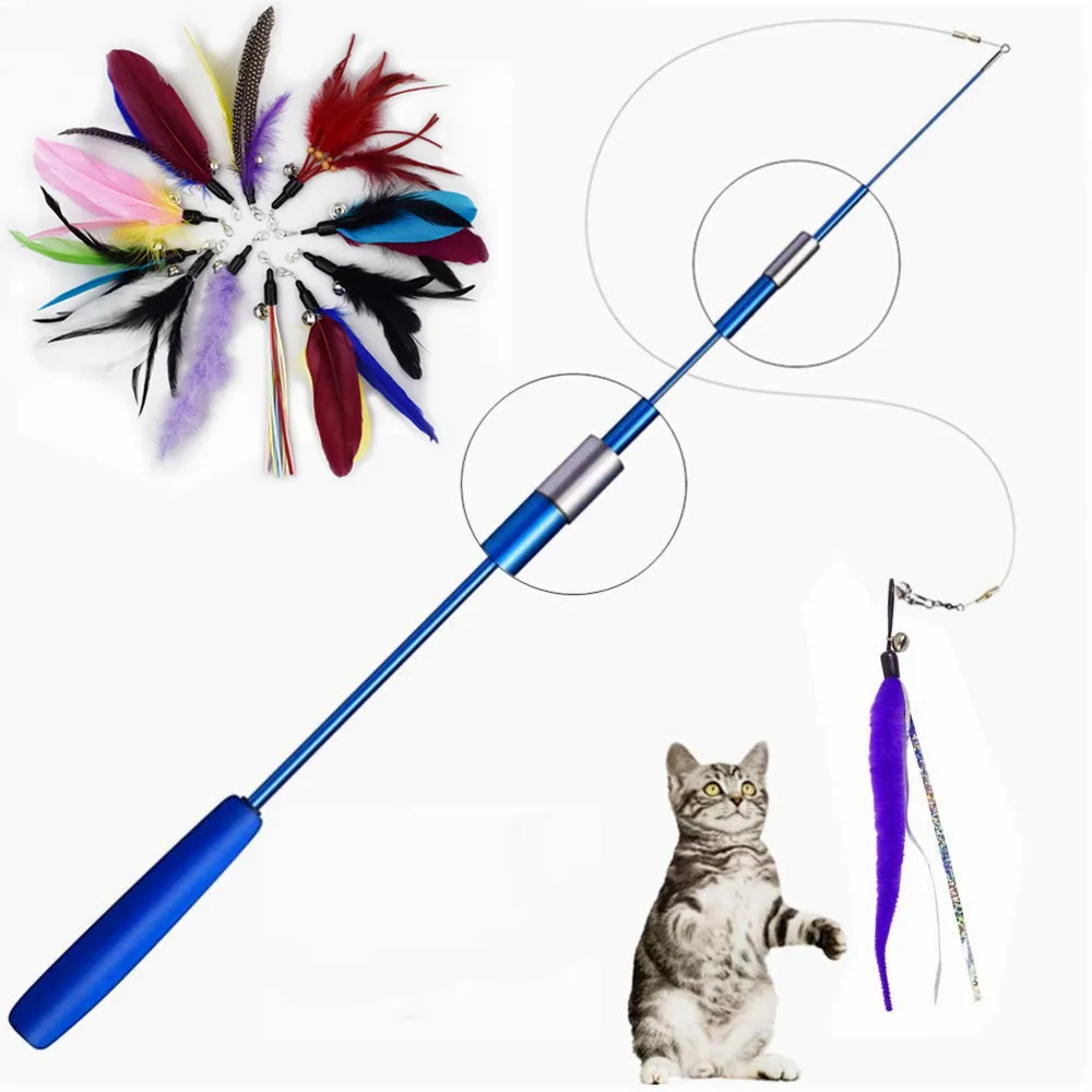 

Interactive Cat Feather Toy Feather Teaser Stick Wand Pet Retractable Feather Bell Refill Replacement Cat Toy