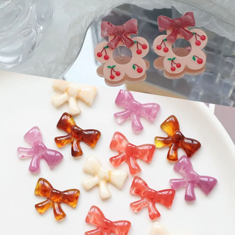 

Wholesale Japanese Style Cute Resin Bow Flatback Beads Stud Earrings Findings Hair Accessory DIY Jewelry Making Material, Many color