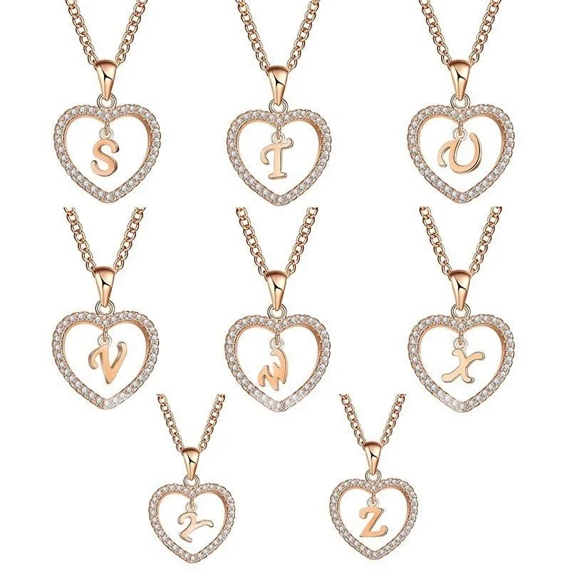

Wholesale 26 letter pendant necklace rose and myrtle heart necklace no fade color preservation necklace
