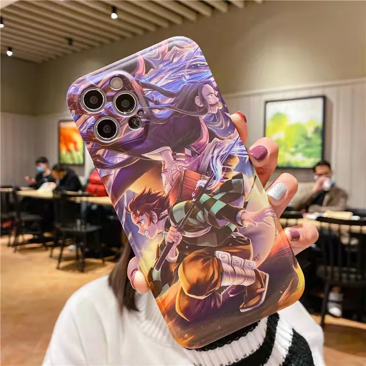 

New Demon Slayer Japan Cartoon Matte IMD Phone Case For iPhone 13 Pro Max 13 Pro XS MAX 8 Plus XS SE XR IMD Silicone Phone Cover