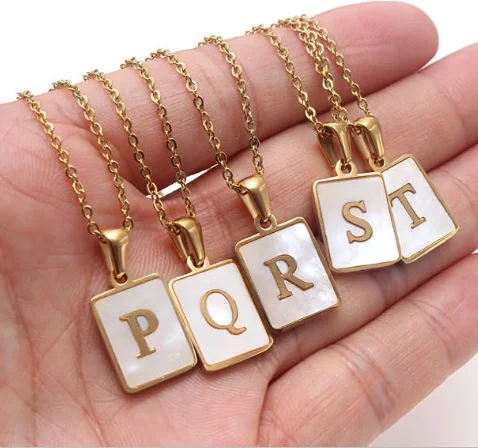 

Stainless Steel Chain Gold Color 26 Letter Necklaces Alphabet Shell Pendant Necklace