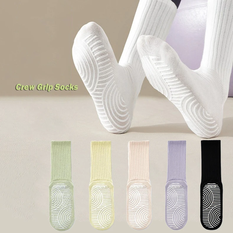 Promotional Plain Indoor Anti-slip Grip Yoga Socks Crew High Sticky Pilates Socks Customizable