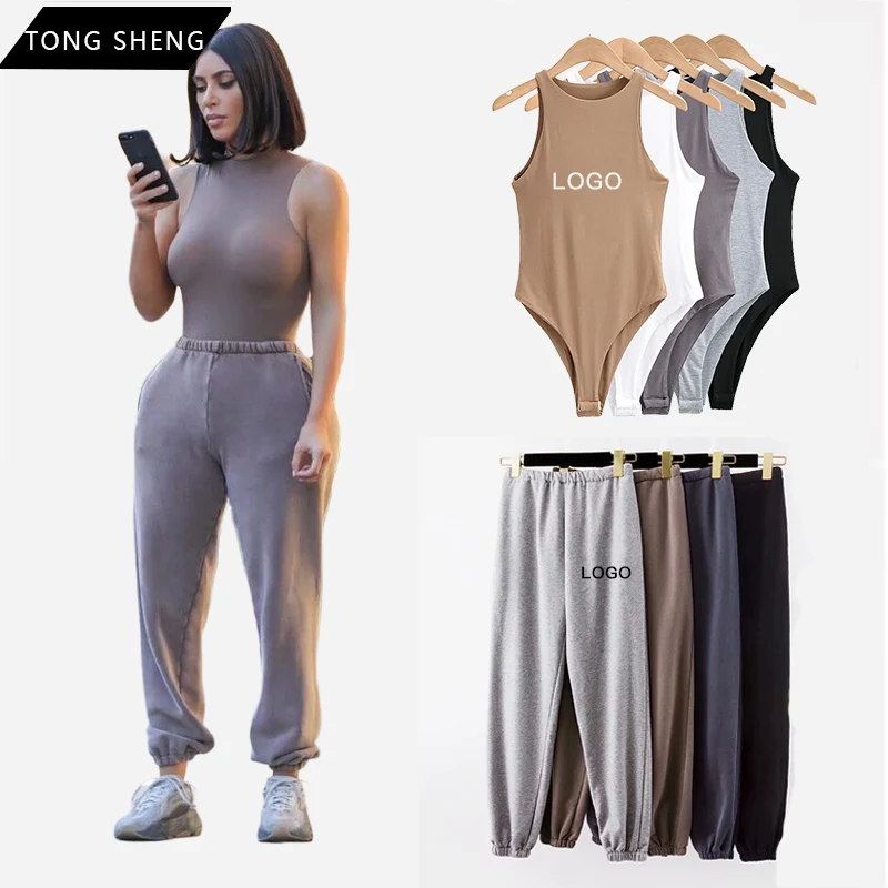 

Custom Designer 2 Two Piece Bodysuit Joggers Pants Set Women Sweatpants Bodysuit Tracksuits Two Piece Set, As your requirement
