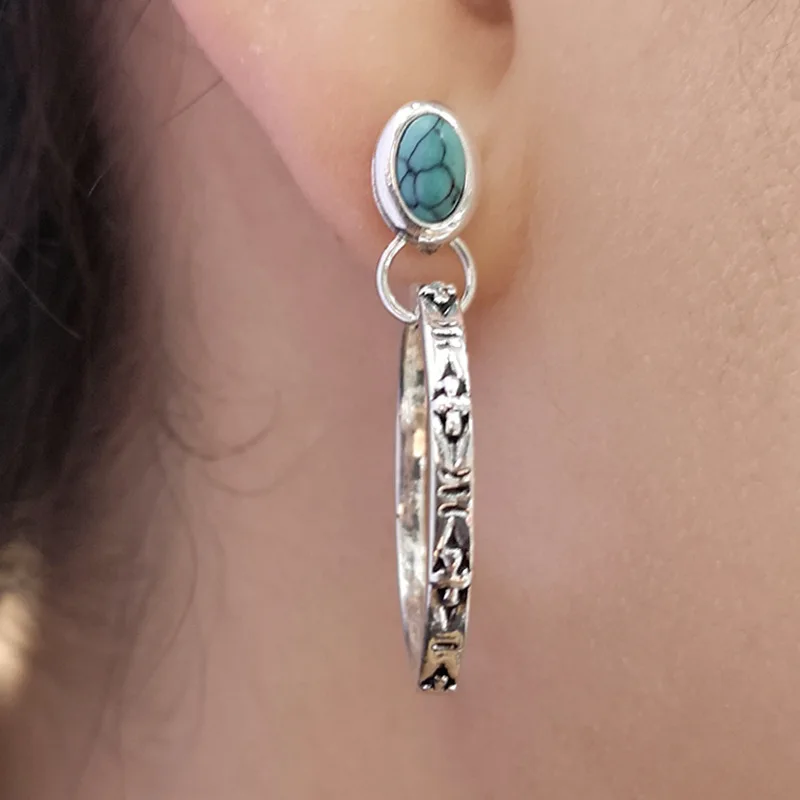 

Bohemian Native Dazzling Dainty Turquoise Hoop Earrings