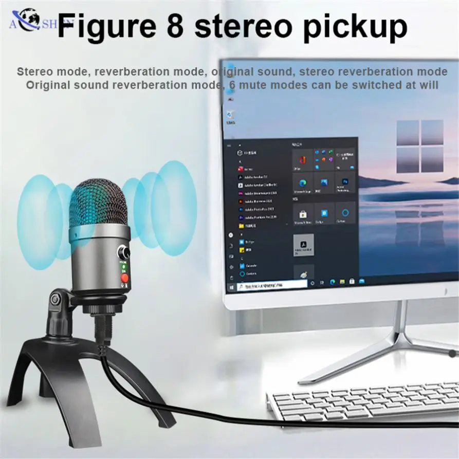 

Pro Stereo usb Mic Podcasting Metal USB computer cardioid condenser studio microphone for Recording Gaming with RGB