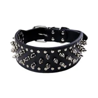 

Fashion 3 ROW Spikes Wide Studded PU Leather Spiked Dog Collar