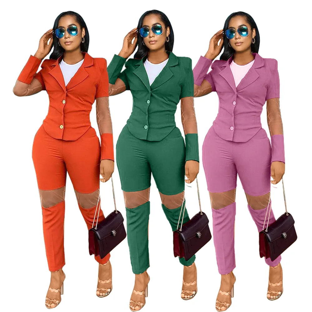 

F22047A 2021 Amazon Autumn and Winter Women Suits Two-Piece Set Fashion Casual Two Piece Sets For Women, Orange, purple, green