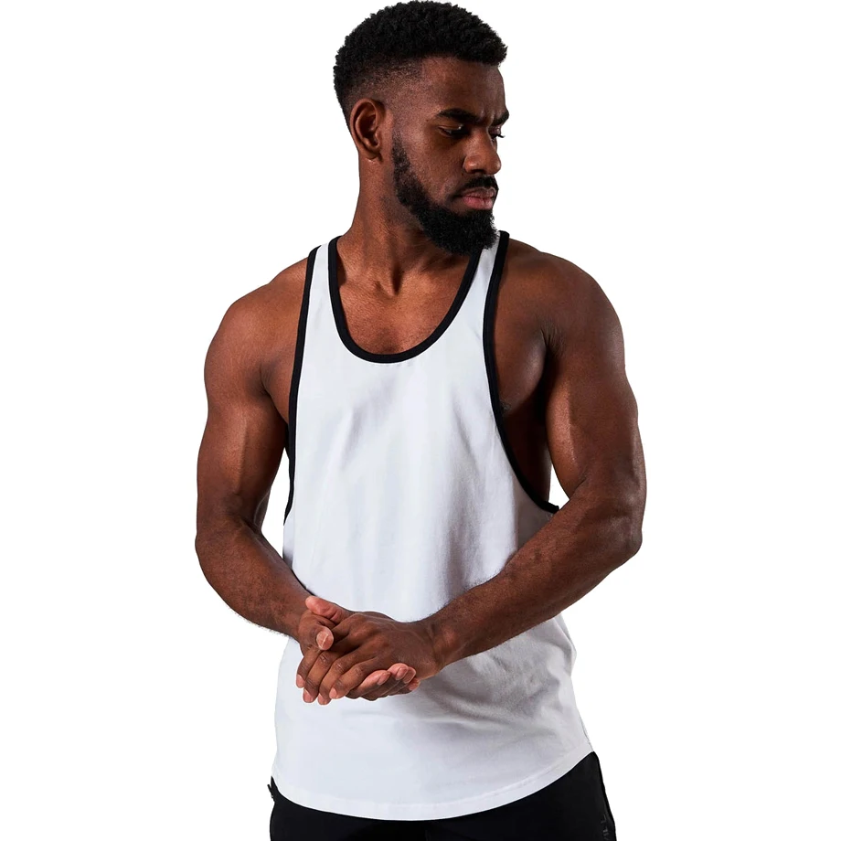 

Bodybuilding Fitness Gym Singlets Scoop Neck Hemp Men Oversized Tank Top, White/customized color