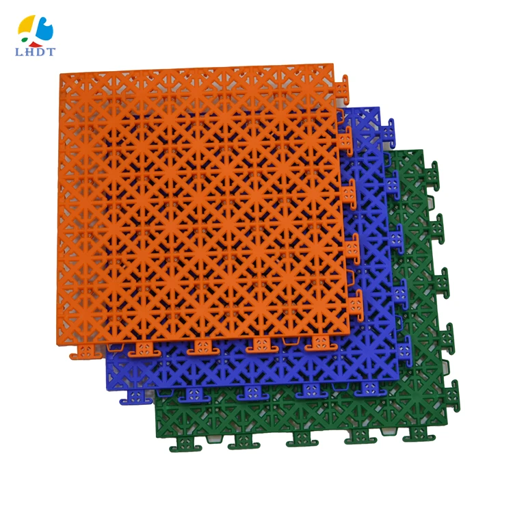 

Factory Linghan sport floor high quality PP plastic suit for outdoor basketball tennis court with buffer, 12 colors