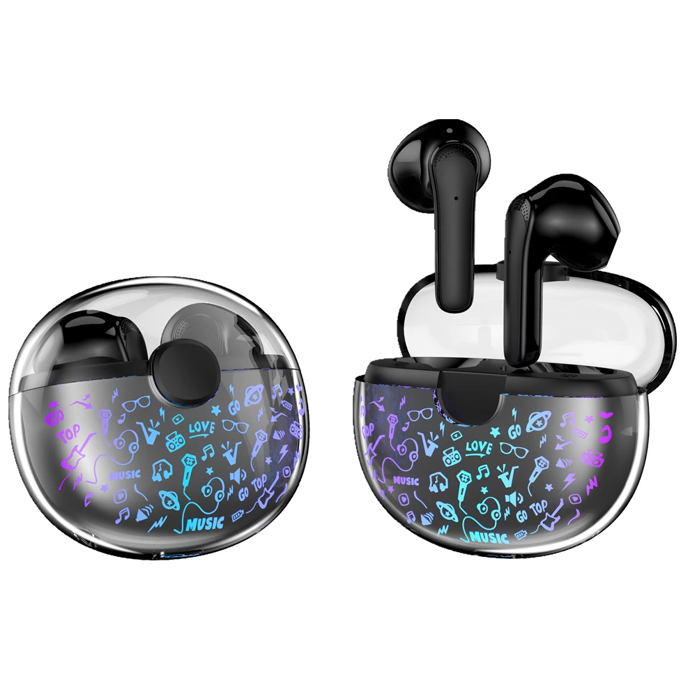 

new arrival D58 BT 5.1 LED TWS earphones earbuds true wireless touch control waterproof gaming HiFi ear buds headphones, Black white